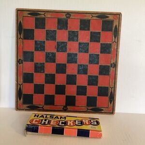 Checkers Set with Red and Black hard board Vtg